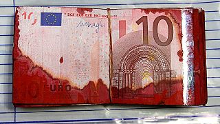 Archiv: Euro-Scheine aus einem geknackten Geldautomaten
