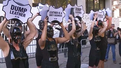 London Fashion Week: 'Dump leather,' demand slimed protesters