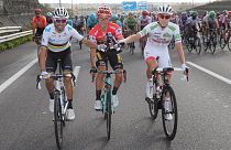I primi tre della Vuelta 2019: Valverde (secondo), Roglic (primo), Pogacar (terzo).