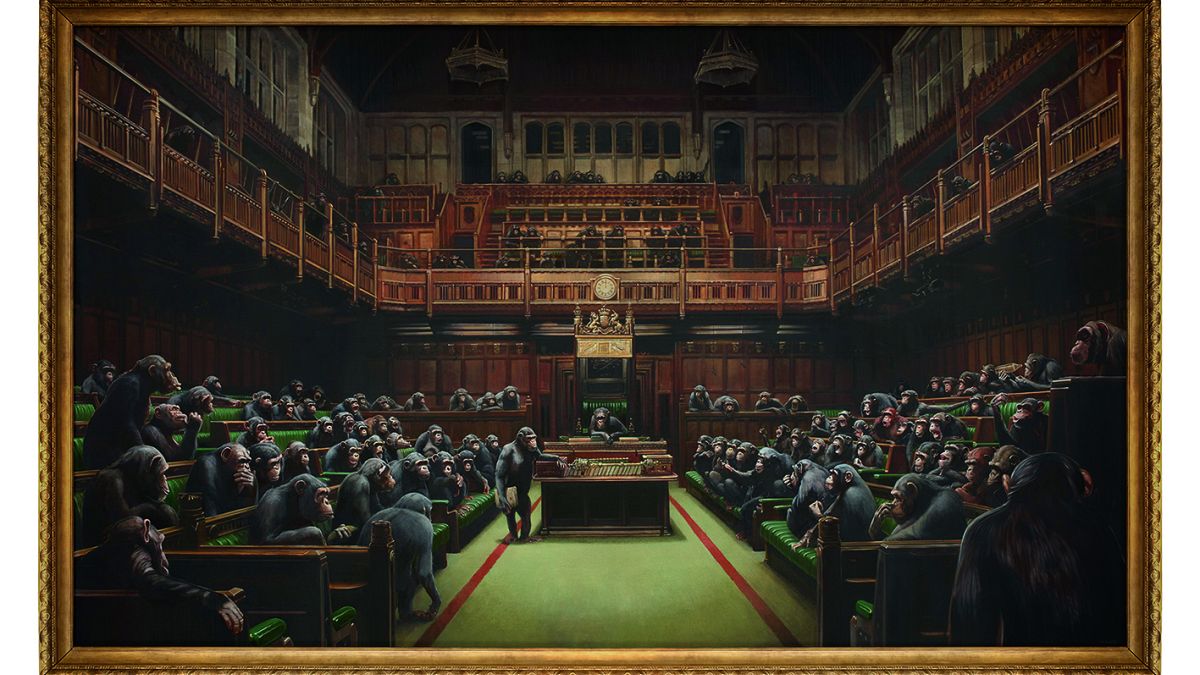 El "Parlamento Involucionado" de los chimpancés de Banksy se subastará antes del día de Brexit 