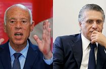 Tunus cumhurbaşkanlığı seçiminde adaylardan Kays Said (sol) ve Nebil el-Karvi (sağ) ikinci tura kaldı