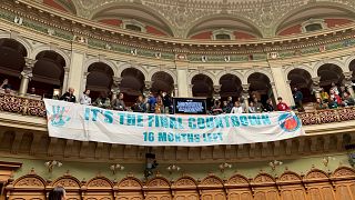 Climate Strike protesters in the Federal Assembly in Bern, Switzerland, on September 19, 2019