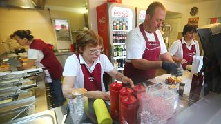 Trabajadores alemanes en el Día del Currywurst