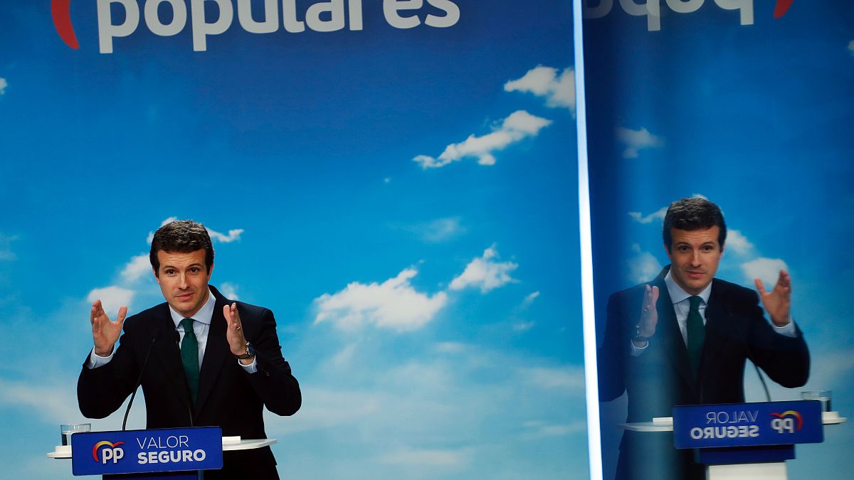 Pablo Casado en una conferencia de prensa dos días después de las elecciones generales de España en Madrid