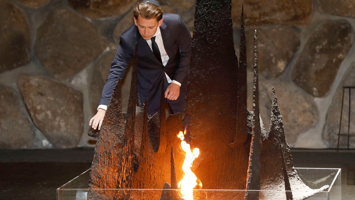 FILE PHOTO: Austrian Chancellor Sebastian Kurz rekindles the eternal flame during a Holocaust commemoration, Jerusalem, June 2018
