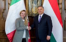 Orbán Viktor miniszterelnök fogadja Giorgia Melonit, az Olaszország Fívérei párt elnökét az Országházban 2018. február 28-án