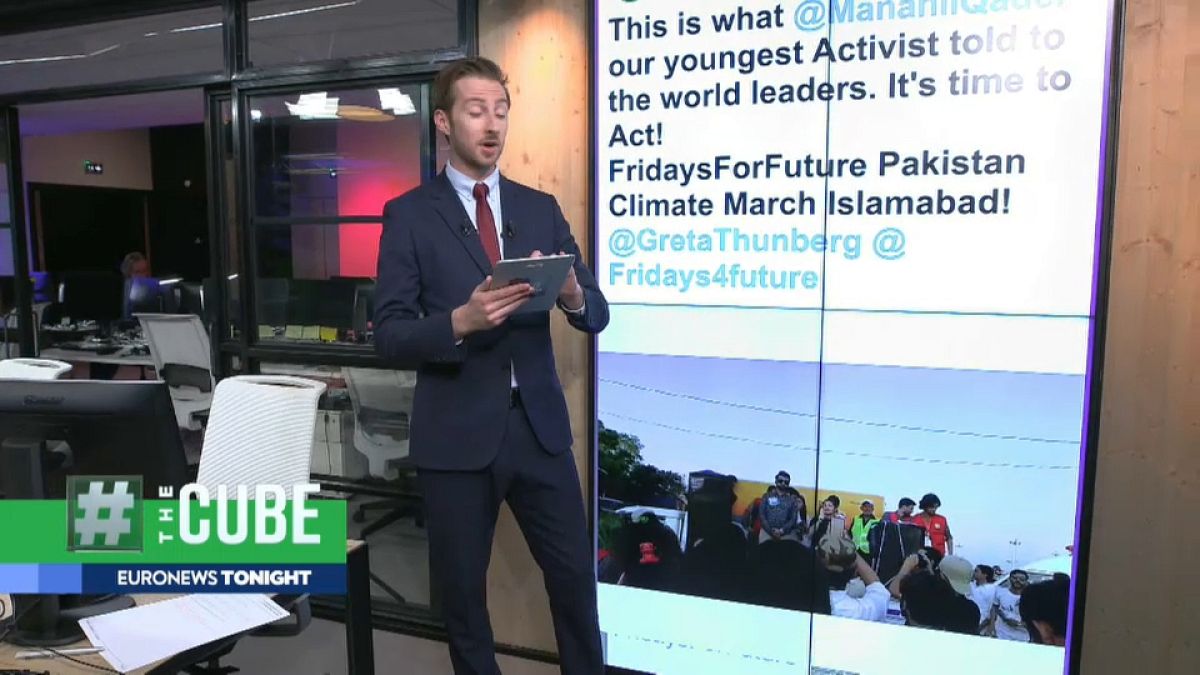 The Cube airs a segment on climate marches across the globe, 20 September 2019