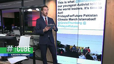 The Cube airs a segment on climate marches across the globe, 20 September 2019