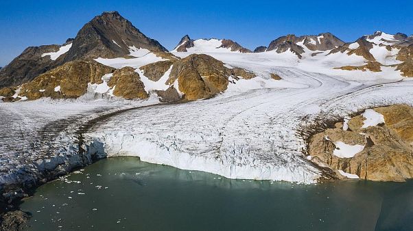 Photo aérienne du glacier Apusiajik au Groenaland le 17 août 2019 Photo aérienne du glacier Apusiajik au Groenaland le 17 août 2019