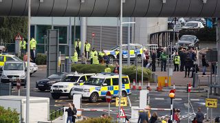 Police respond to an incident outside Manchester Airport