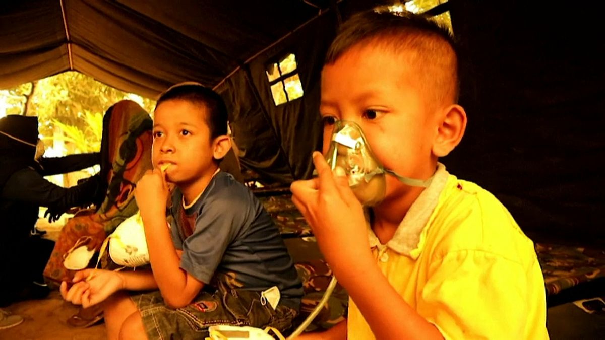Des enfants sous assistance respiratoire, dans la province de Jambi en Indonésie.