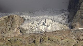 A view of the Planpincieux glacier along the Italian side of the Mont Blanc massif in the area of Planpincieux, Aosta