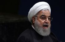 الرئيس الإيراني حسن روحاني خلال خطابه في الدورة 74 للجمعية العامة للأمم المتحدة في نيويورك 