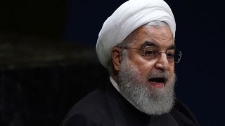 الرئيس الإيراني حسن روحاني خلال خطابه في الدورة 74 للجمعية العامة للأمم المتحدة في نيويورك