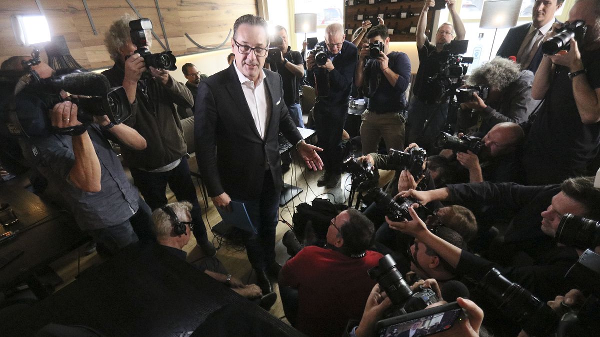 Former Austrian Vice Chancellor Heinz-Christian Strache arrives for a news conference in Vienna in October 2019.