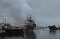 Russian trawler carrying 200,000 litres of diesel bursts into flames in a Norwegian port