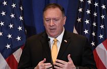 وزير الخارجية الأمريكي مايك بومبيو خلال مؤتمر على هامش اجتماعات الجمعية العامة للأمم المتحدة في مدينة نيويورك