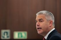 Britain's Brexit Secretary Stephen Barclay delivers a speech during a breakfast meeting in Madrid, Spain, September 19, 2019.