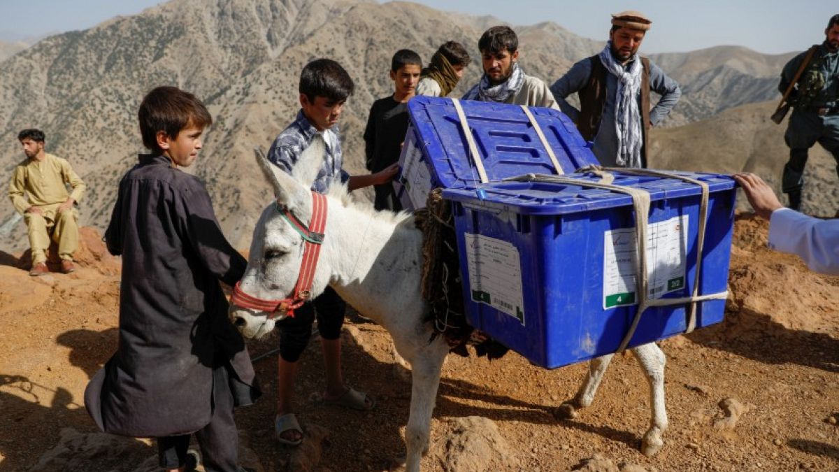 Afghan presidential election ballot boxes are taken to mountainous regions