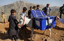 Afghan presidential election ballot boxes are taken to mountainous regions