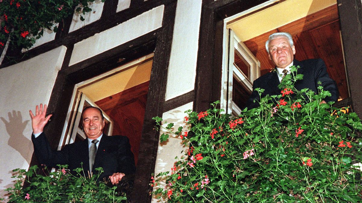 Jacques Chirac  y su homólogo ruso de la época Boris Yeltsin en el Chez Yvonne, el 9 de octubre de 1997.