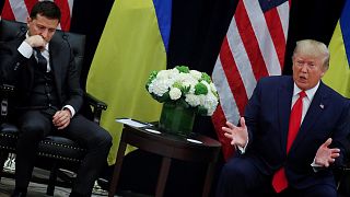 Ukraine's President Zelenskiy and U.S. President Trump during meeting on the sidelines of the 74th session of the United Nations General Assembly in New York City