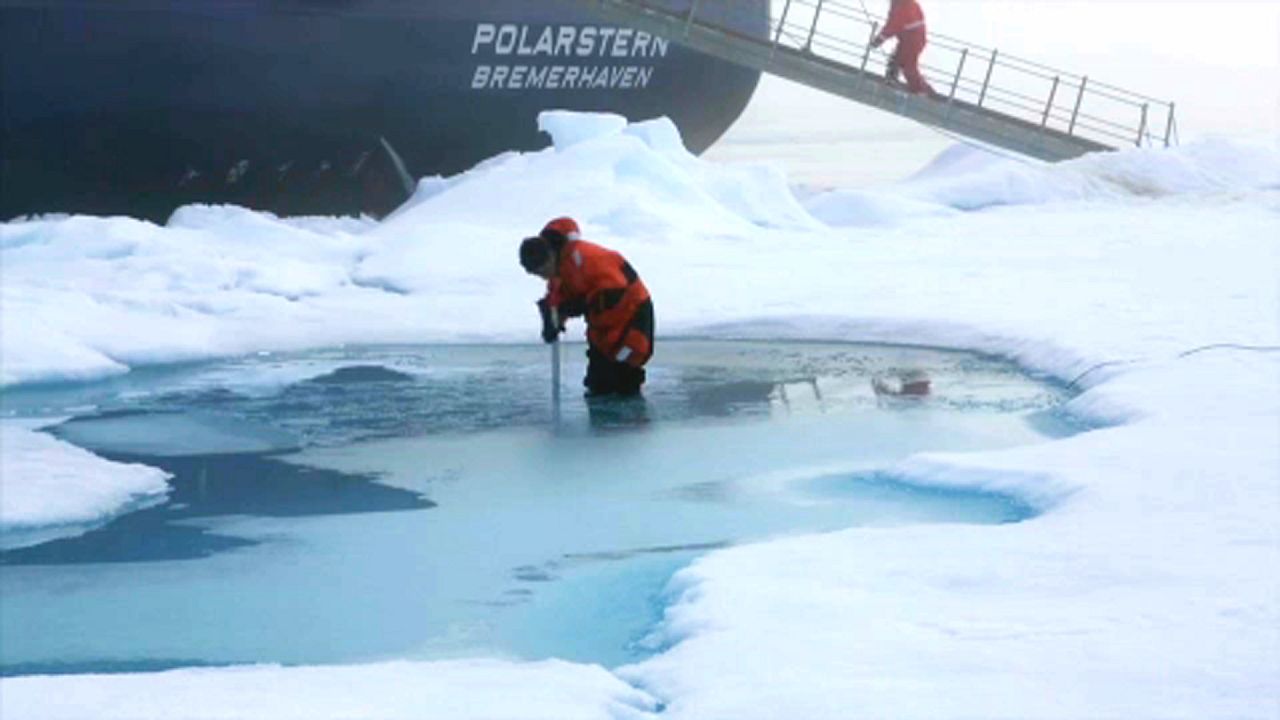 Térdig gázolnak a kutatók a vízben, annyira felolvadt a sarkvidék jege