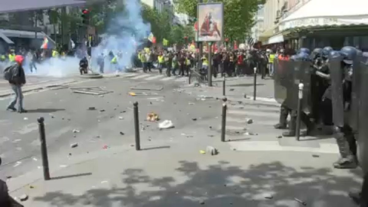 Violence erupts at Paris May Day march as protesters clash with police