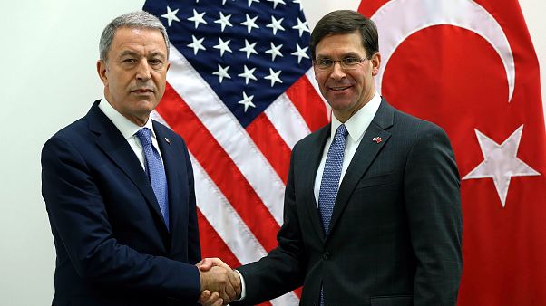 BRUSSELS, BELGIUM - JUNE 26: Turkey's Minister of National Defence, Hulusi Akar (L) meets acting Defense chief of United States Mark Esper BRUSSELS, BELGIUM - JUNE 26: Turkey's Minister of National Defence, Hulusi Akar (L) meets acting Defense chief of United States Mark Esper