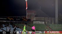 Europa League football match halted by drone flying flag of disputed Nagorno-Karabakh