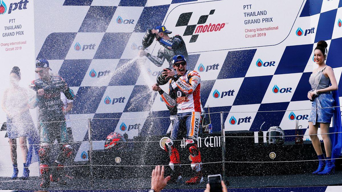 Marc Marquez feiert nicht nur seinen Sieg beim GP von Thailand sondern auch den Weltmeistertitel