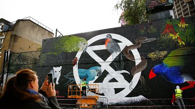 Grupo "Extinction Rebellion" pinta mural em Londres