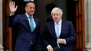  Ireland's Prime Minister (Taoiseach) Leo Varadkar waves as he meets Britain's Prime Minister Boris Johnson in Dublin, Ireland, September 9, 2019.