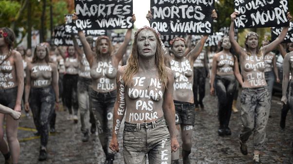 Femen üyeleri Fransa'da bu yıl öldürülen 114 kadın için protesto düzenledi Femen üyeleri Fransa'da bu yıl öldürülen 114 kadın için protesto düzenledi
