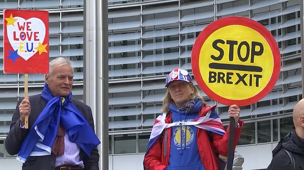 Protesto anti-Brexit em frente à Comissão Europeia Protesto anti-Brexit em frente à Comissão Europeia