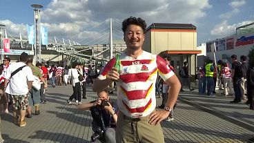 Japanese rugby fan uses his body to show World Cup support