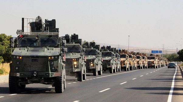 A Turkish miltary convoy is pictured in Kilis near the Turkish-Syrian border