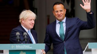British and Irish prime ministers Boris Johnson and Leo Varadkar meet in Dublin, Ireland, September 9, 2019.