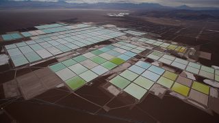 Brine pools of SQM lithium mine on the Atacama salt flat, Chile