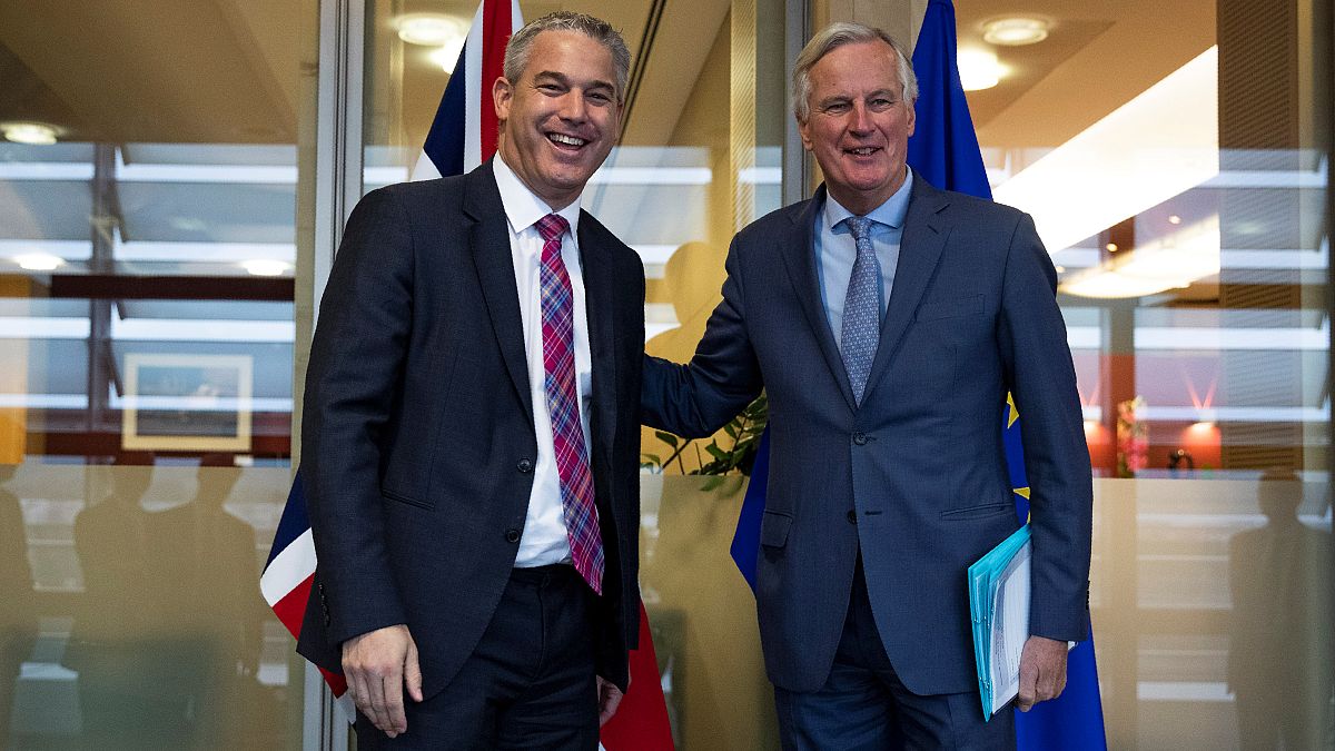 Britain's Brexit Secretary Stephen Barclay and EU's chief Brexit negotiator Michel Barnier in Brussels, Belgium, October 11, 2019