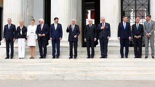 Από αριστερά οι Πρόεδροι της Βουλγαρίας, Κροατίας,  Εσθονίας, Γερμανίας, Ουγγαρίας, Ελλάδας, Ιταλίας, Λετονίας, Πολωνίας, Πορτογαλίας και Σλοβενίας