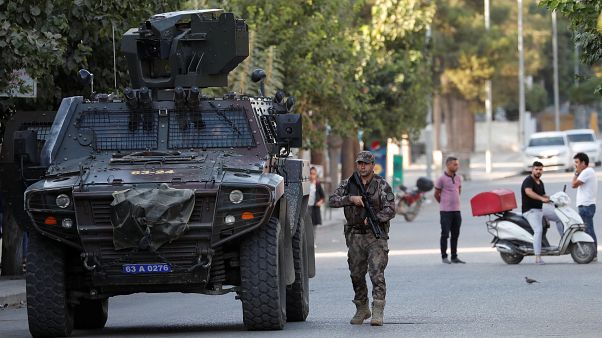 Turkish police special forces patrol in Akcakale on the Turkish-Syrian border, in Sanliurfa province, Turkey, October 12, 2019. Turkish police special forces patrol in Akcakale on the Turkish-Syrian border, in Sanliurfa province, Turkey, October 12, 2019.