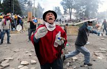 Un manifestante durante una protesta contra las medidas de austeridad del presidente Lenín Moreno, en Quito, Ecuador, el 12 de octubre de 2019.
