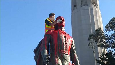 Watch: San Francisco Columbus statue vandalised on namesake US holiday