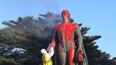 Christopher Columbus statue vandalised with red paint in San Francisco