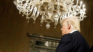 Trump walks into a welcoming ceremony with Italy's Mattarella at Quirinal Palace in Rome, Italy