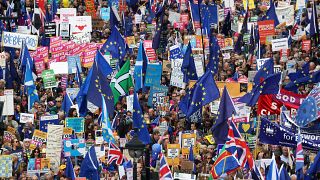 EU supporters march as parliament sits on a Saturday for the first time since the 1982 Falklands War, to discuss Brexit in London, Britain, October 19, 2019. REUTERS/Simon Daw