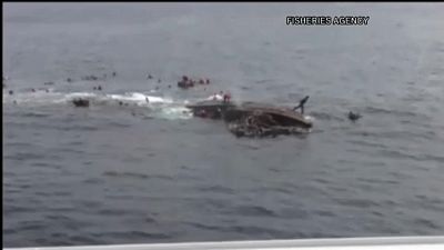 شاهد: سفينة يابانية تصطدم بقارب صيد كوري شمالي وتغرقه