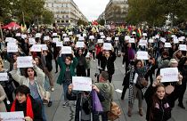 People attend a demonstration against femicide and violence against women at Place de la Republique in Paris People attend a demonstration against femicide and violence against women at Place de la Republique in Paris