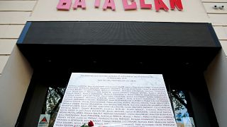FILE PHOTO A commemorative plaque is seen at the entrance of the Bataclan concert venue after a ceremony marking the third anniversary of the Paris attacks of November 2015